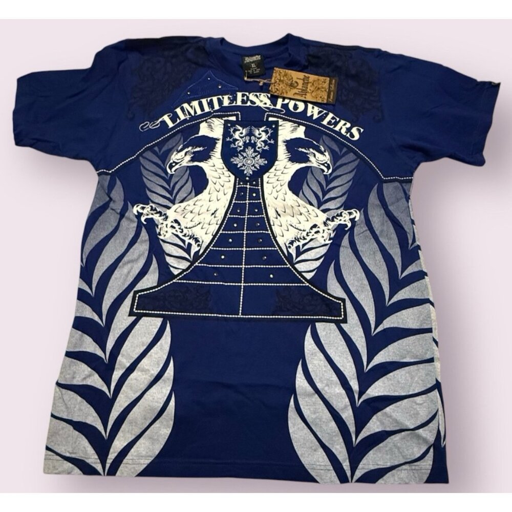 Vintage Ablanche Tshirt Mens XL Blue Limitless‎ Powers 90s Y2K Embroidered